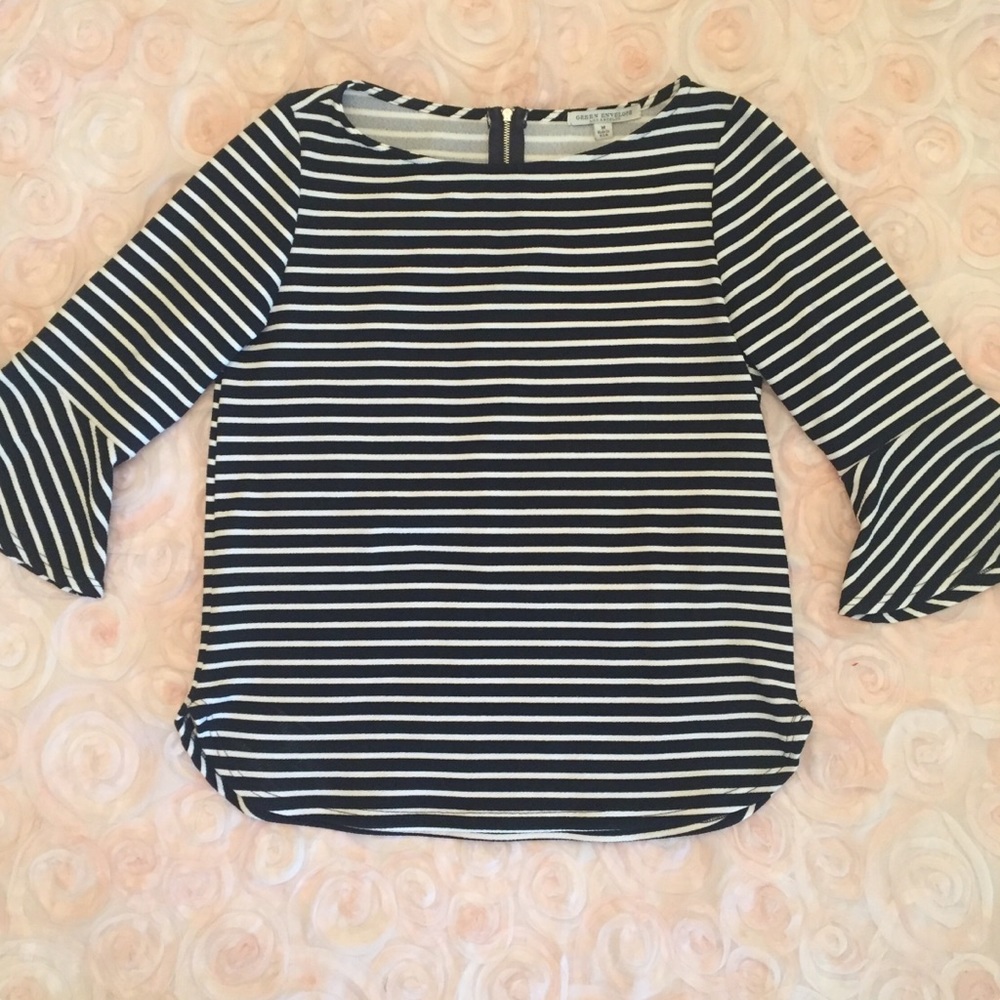 Navy & White Bell Sleeve Shirt
